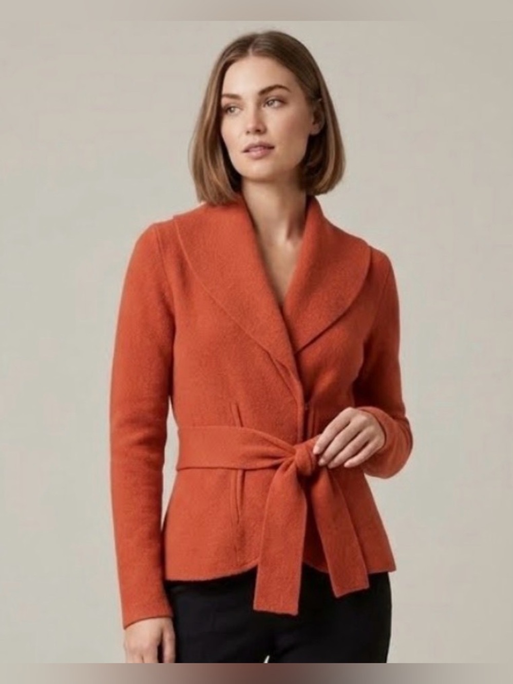 Anthropologie Rosie Neira Rust-Orange Tie-Waist Shawl Collar Cardigan